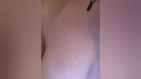 Media: Video of a close-up of a fair-skinned arm with faint redness, a small tattoo on the shoulder, and a blurred background of a pinkish wall.
