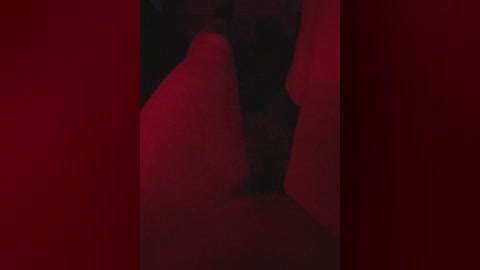 A dimly lit, red-tinted video of two figures entwined in an intimate embrace, with blurred, indistinguishable facial features and dark clothing. The background is a solid, deep red, enhancing the intimate and sensual atmosphere.