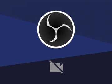 A minimalist digital graphic with a dark blue background features a large, white, three-bladed propeller logo centered at the top, and a smaller, gray, muted soundwave icon at the bottom, symbolizing silence.