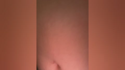 A blurred, close-up video of a naked person's torso with a light skin tone, standing against a reddish-brown wall. The image is grainy and out of focus, making it difficult to discern specific details.