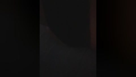 A dimly lit video of a person standing in a dark room, with a shadowy, indistinct figure barely visible. The background is mostly black, making the person appear faint and obscure.