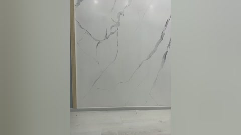 Media: A video of a minimalist, white-tiled bathroom with a marble mosaic border featuring elegant grey veins. The image captures a clean, modern aesthetic with smooth surfaces and precise design.