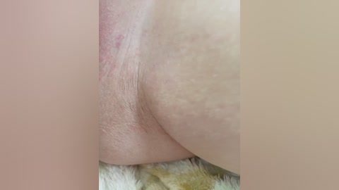 Media: Close-up video of a person's vulva, showing natural skin texture and color variation, with a soft, beige fur backdrop.