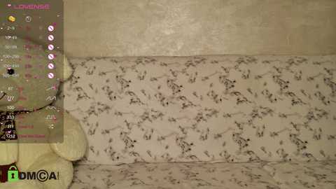 A video showing a beige wall with a floral pattern, a stuffed toy, and a digital screen displaying the \"FMCA\" logo and text.
