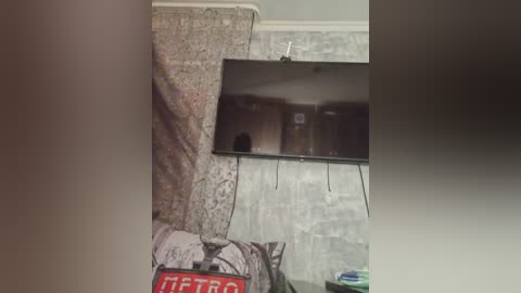 A video of a cluttered room with a large, rectangular hole in the wall revealing a pile of cardboard boxes inside. The room appears disorganized, with a red and white \"U-Haul\" box visible in the foreground.