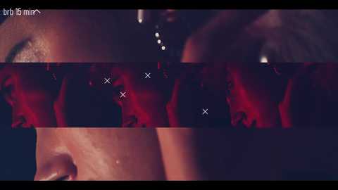 Video with a red, abstract background showing a close-up of a person's eye and nose, with a blurred, out-of-focus texture, and a timer \"br 15 min\" at the top.