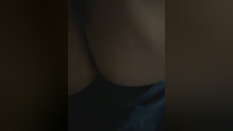 Video of a woman's bare back and shoulders, wearing a black tank top, in a dimly lit room. The image is dark and grainy, with a focus on the contours of her skin and the fabric of her clothing.