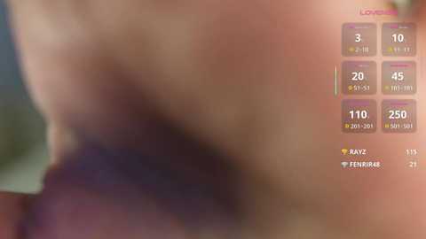 A blurry video showing a close-up of a person's neck and upper chest, with a text overlay displaying gaming statistics, including player names, scores, and dates.