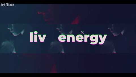 A digital image featuring a blurred, dark background with the word \"liv energy\" in bold, multi-colored, glitched text.