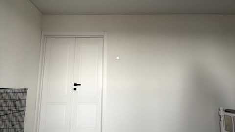 Video of a minimalist, empty room with a white door and light gray walls. The room is sparse, with no furniture or decorations visible.