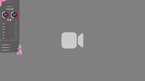 A digital screenshot featuring a gray background with a white camera icon at the center. The left side displays a pink and purple floral design, and a list of options in a dark gray interface.