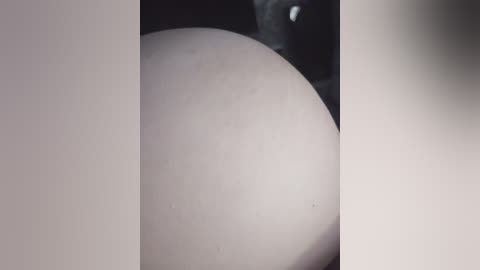 Close-up video of three white, smooth, spherical objects, possibly eggs, arranged vertically, with a blurred, dark background. The image has a minimalistic, monochromatic color palette.