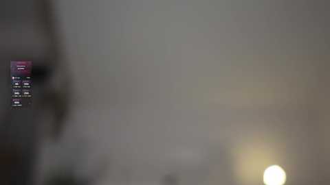 A video showing a blurry, dimly lit room with a television displaying a program on the left side. The background is indistinct, with a faint, glowing light source in the lower right corner.