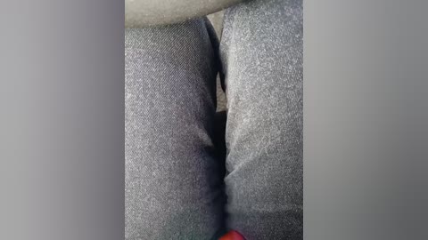 Video of a person's buttocks in tight-fitting gray denim jeans. The fabric is textured and slightly wrinkled, revealing the contour of the buttocks. The background is blurred, emphasizing the subject.