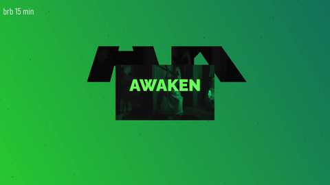 A digital graphic featuring a black, angular, block-like shape with \"AWAKEN\" in bold, neon green text against a gradient background transitioning from green to black. The text is centrally positioned.