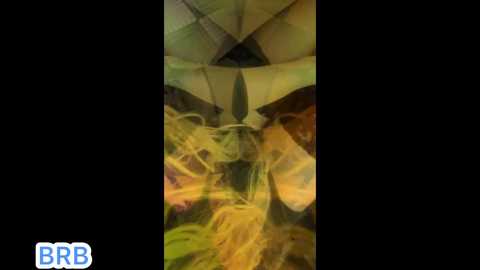 Video of a green and yellow abstract art piece with geometric shapes and flowing lines, set against a black background. The image includes the text \"BBR\" in blue at the bottom left.