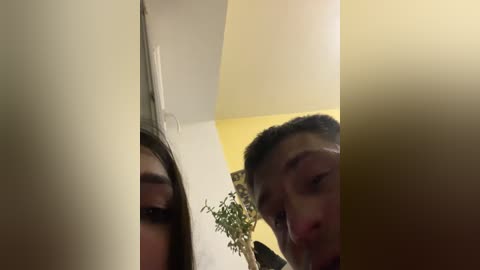 Video of a young Asian woman with long brown hair and a young Asian man with short black hair, both looking at a mirror reflection of each other.