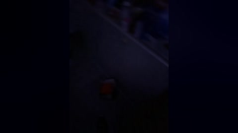 A dimly lit video of a dark, possibly urban street with a red trash bin and indistinct figures in the background, suggesting a night scene with limited visibility.