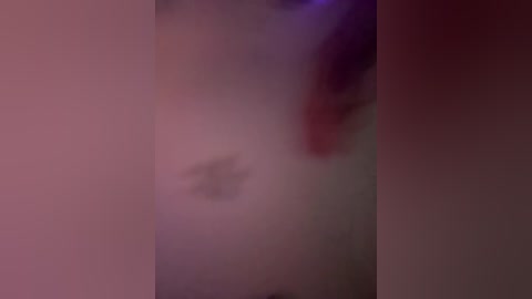 This is a blurry video showing a person in the background, with indistinct facial features, wearing a red shirt and black pants. The image has a soft, out-of-focus quality, making it difficult to discern details.