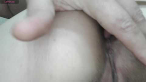 A close-up video of a male's genitals being held by his own hand. The skin is light, with visible veins and pubic hair. The background is out of focus, likely indoor.