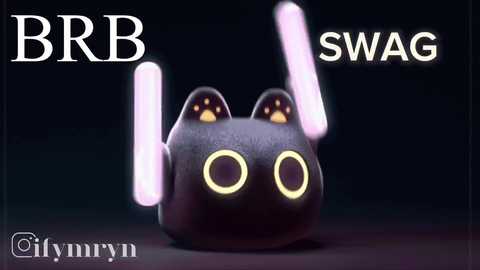 A digital image featuring a black, round plush toy with glowing yellow eyes and a cat face, set against a dark background with the words \"BBR SWAG\" and \"ifymuryn\" in white text.