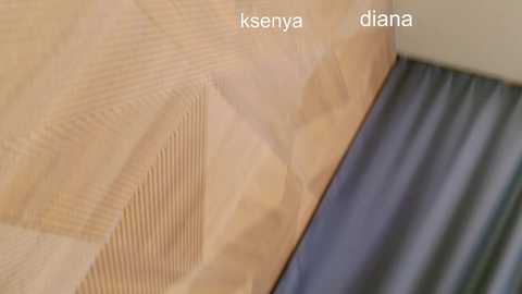 A close-up video of a beige, textured wallpaper with a geometric pattern, overlaid with the text \"Ksenya\" and \"Diana\" in white.