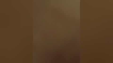 A blurred video features a person with medium skin tone standing in a dimly lit room. The background is a plain, neutral brown wall, creating a somber, uncluttered atmosphere. The subject's face and body are indistinct due to the lack of clarity.