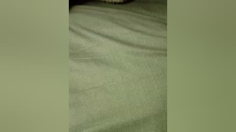 A close-up video of a person's hand with visible wrinkles and veins, resting on a soft, greenish-gray fabric. The image focuses on the texture and lines of the skin, creating a sense of realism and intimacy.